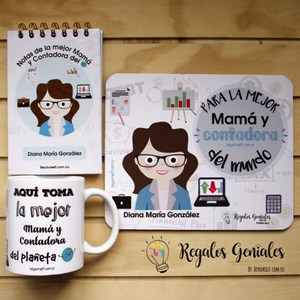 kit combo mejor contadora del planeta mug libreta mouse pad