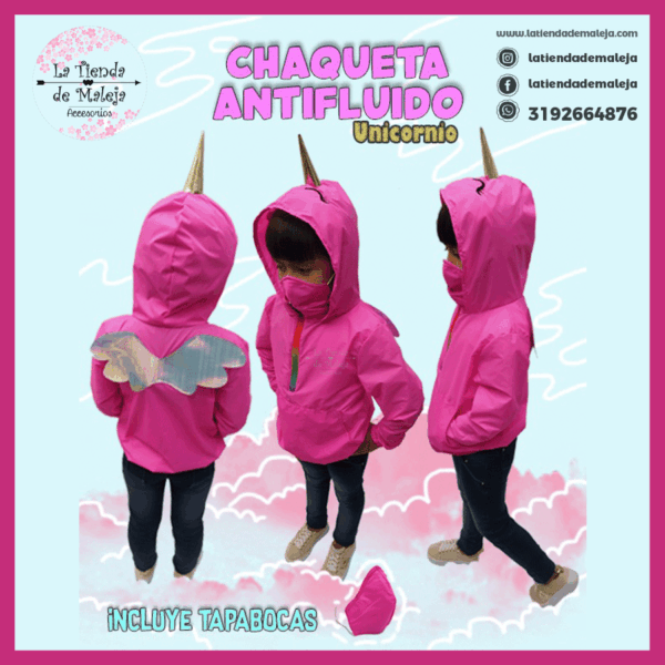 Chaqueta unicornio antifluido protección para niños y niñas
