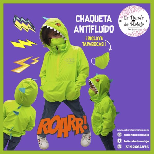Chaqueta reptar dinosaurio antifluido protección para niños y niñas