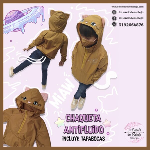 Chaqueta gatito antifluido protección para niños y niñas