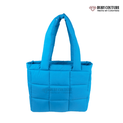 Puffer bag bolso acolchado azul hecho a mano en Colombia. Regalos Geniales Beyourself Ruby Couture