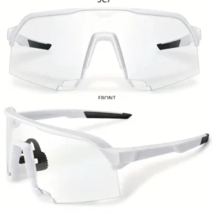 Gafas fotocromáticas de amplio rango de visión con marco blanco para practicar patinaje, ciclismo, atletismo y demás deportes exteriores.