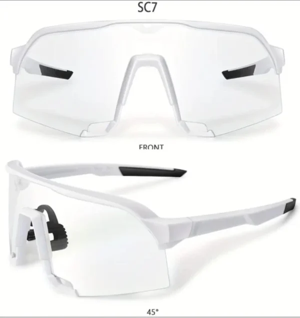 Gafas fotocromáticas de amplio rango de visión con marco blanco para practicar patinaje, ciclismo, atletismo y demás deportes exteriores.